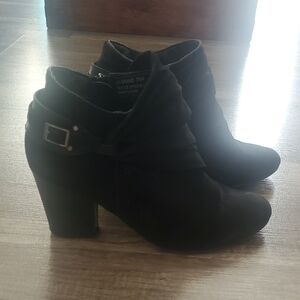 Laura Ashley Black Ankle Boots with Chunky Heel and Buckle